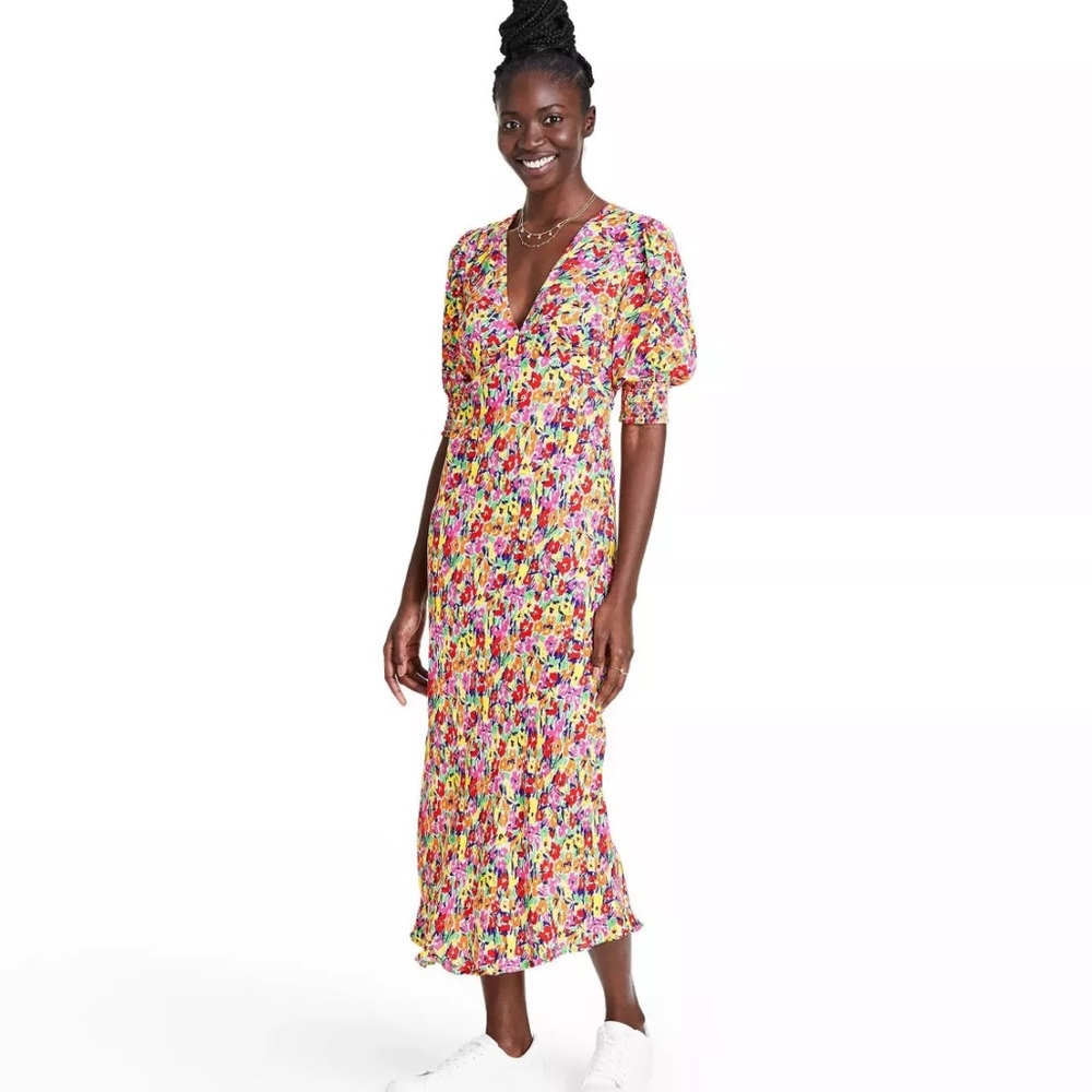 RIXO x Target Abstract Floral Print Midi Dress | Puff Sleeve | Multicolor | Sz 8